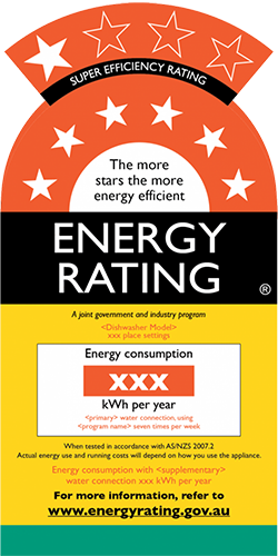 Energy Rating Label for dishwasher showing 7 to 10 stars