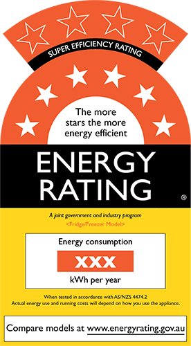 Energy Rating Label (super efficiency variation) for Fridges showing 7 to 10 stars